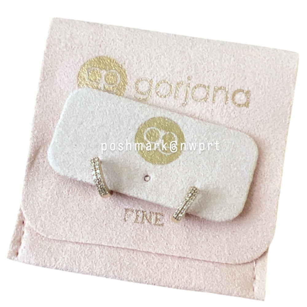 PAIR 2️⃣✌️Gorjana Diamond Double Down 14k Yellow Gold Huggies Tiny Hoop Earrings - Picture 6 of 13